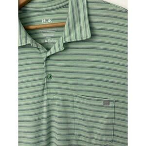 Huk Fishing Polo Shirt Mens L Performance Stretch Pocket Outdoors Green 0594